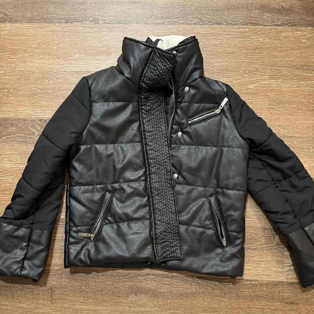 Joules black faux leather puffer jacket